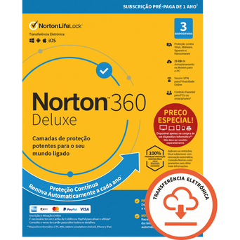 Norton 360 Deluxe - 5 Dispositivos por 1 Ano