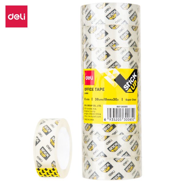 Fita de papelaria Deli E30065 18 mm * 30y * 38um (transparente) (8 rolos/tubo)