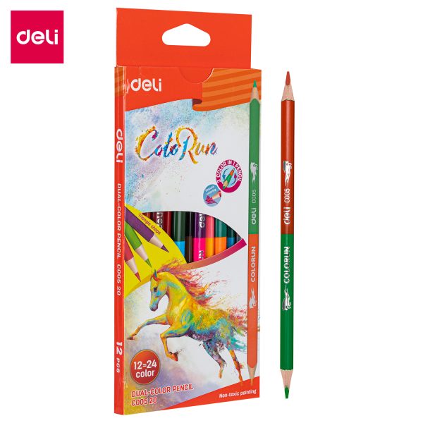 Lápis de cor duplo/duas cabeças e duas cores Deli EC00520_ 12cores/caixa