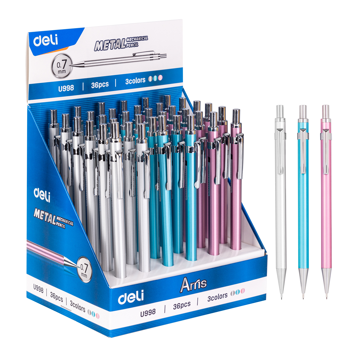 Lápis Deli EU998 metálico de 0,7mm (mista) 36peças/caixa Lápis Deli EU998 metálico de 0,7mm (mista) 36peças/caixa