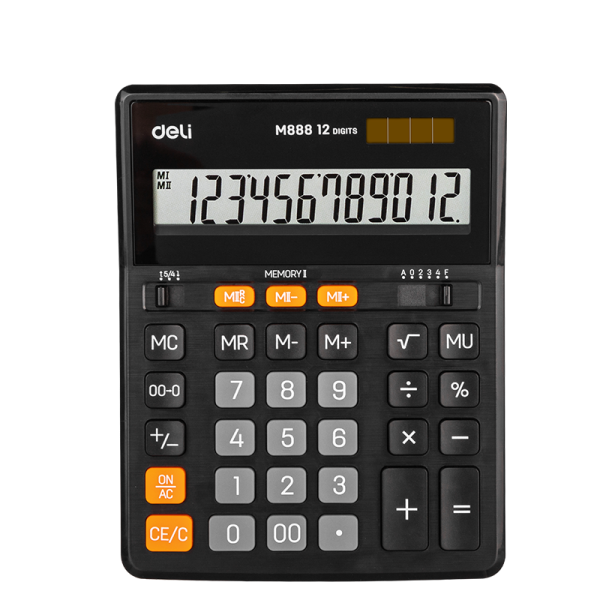Calculadora de função de memória dupla Deli EM888 (preta)