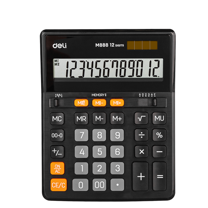 Calculadora de função de memória dupla Deli EM888 (preta)