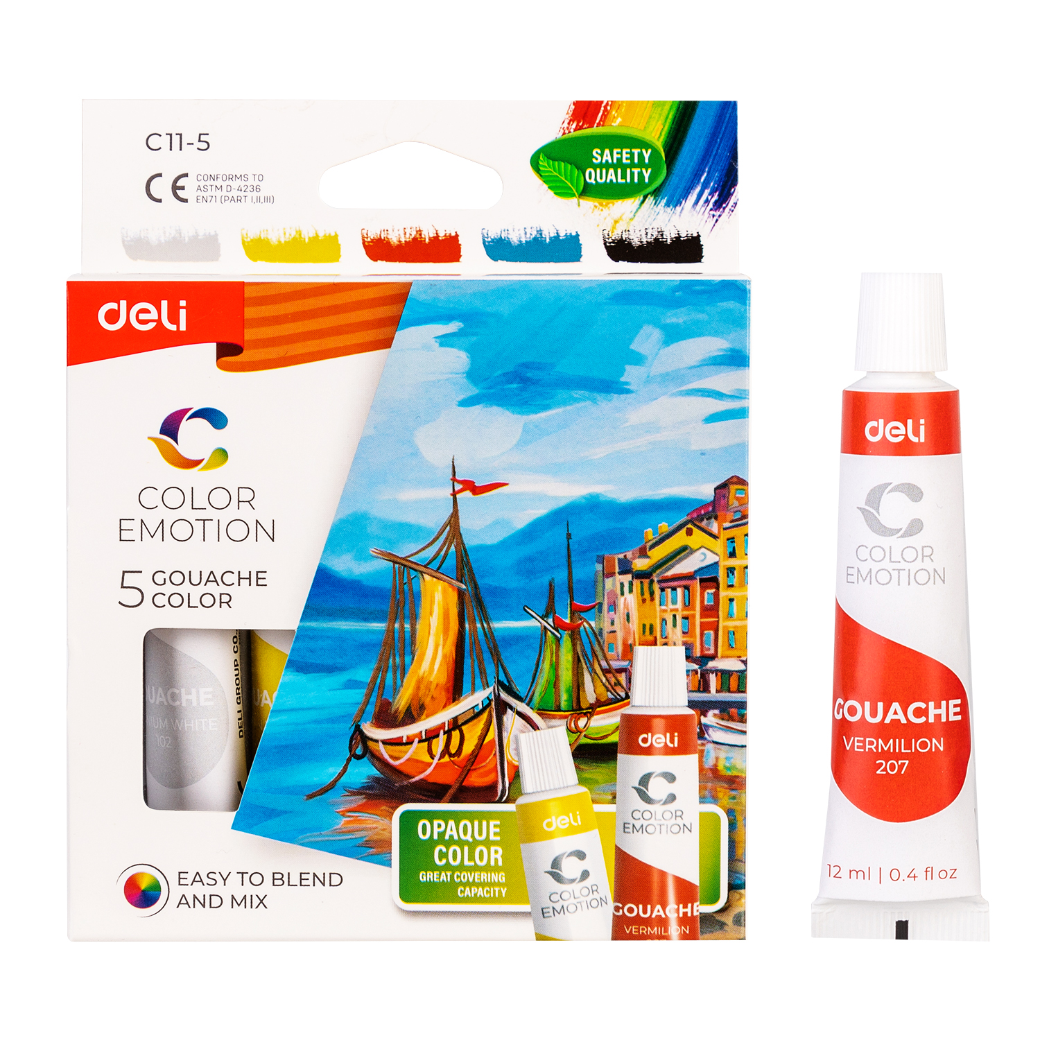 tinta guache Deli EC11-5_5 cores 12ml  (mista)