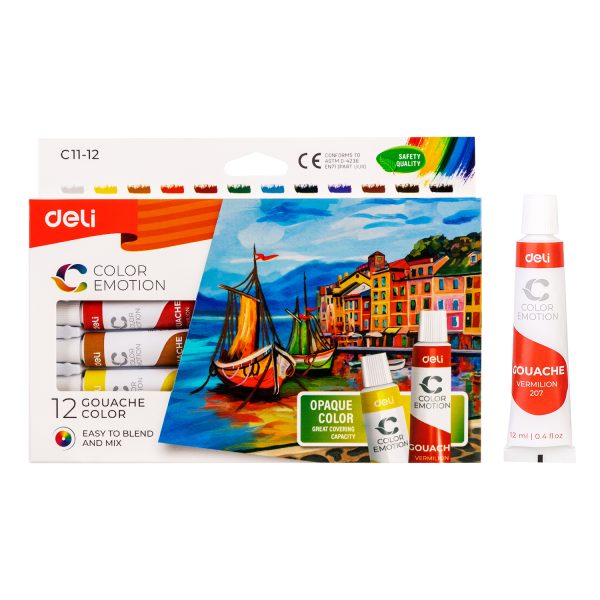 Tinta guache (mista) Deli EC11-12_12 cores 12ml 12pic/caixa